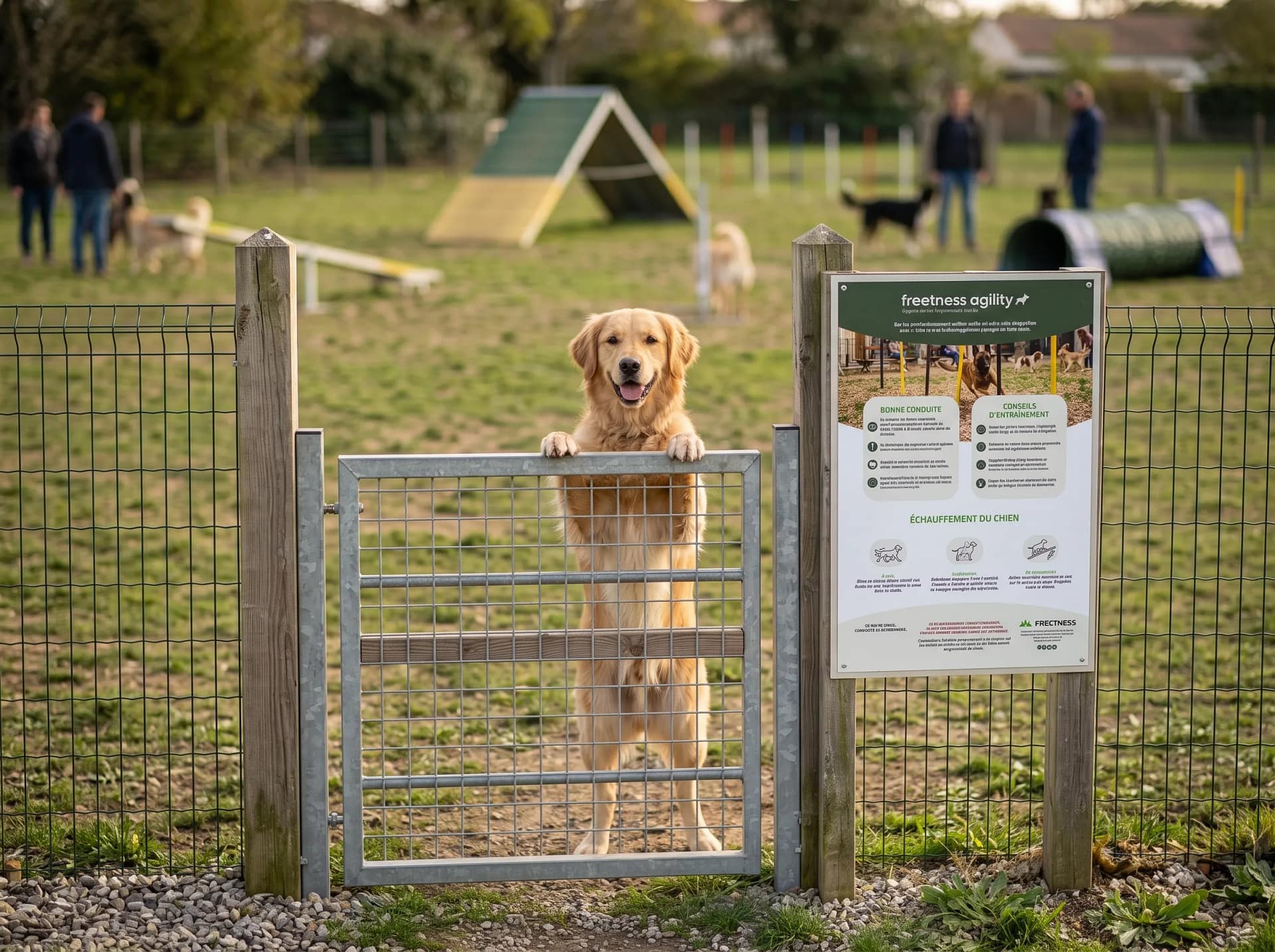 entree parc agility avec panneau d'accueil freetness agility
