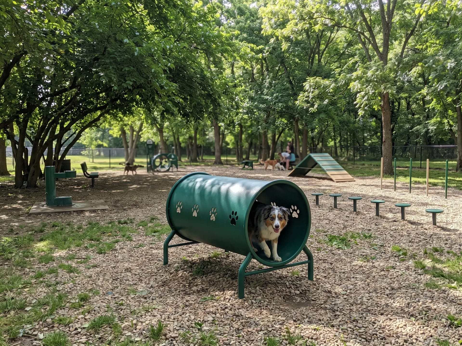 berger australien dans mini tunnel d'agilité canine