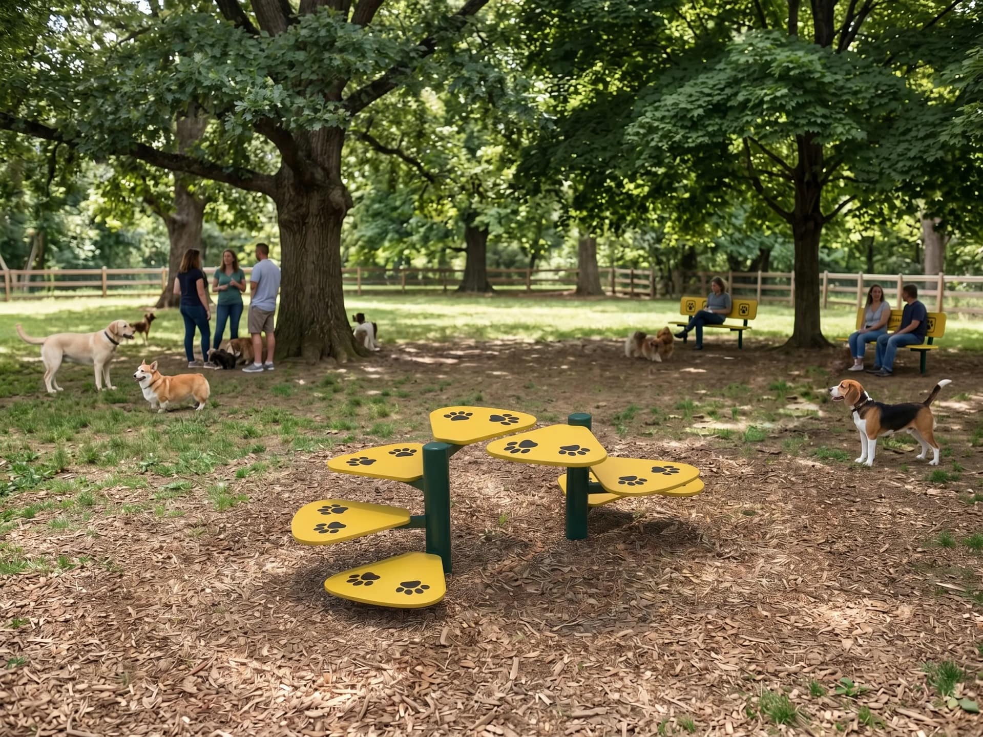 serpentin d'agility dans un sous bois avec des chiens