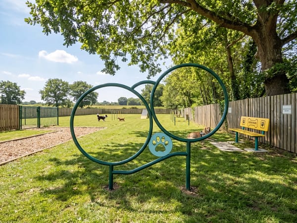 cerceau double freetness agility_4 cerceau double freetness agility dans un espace canin avec un banc