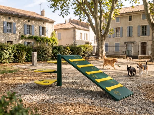 simple visite freetness agility_5 agrès d'agility dans un petit parc canin de centre ville provençal